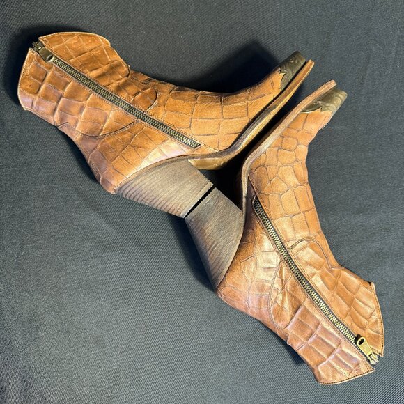 Free People Brayden Croc Western Boots Sz 38.5 - Picture 8 of 14